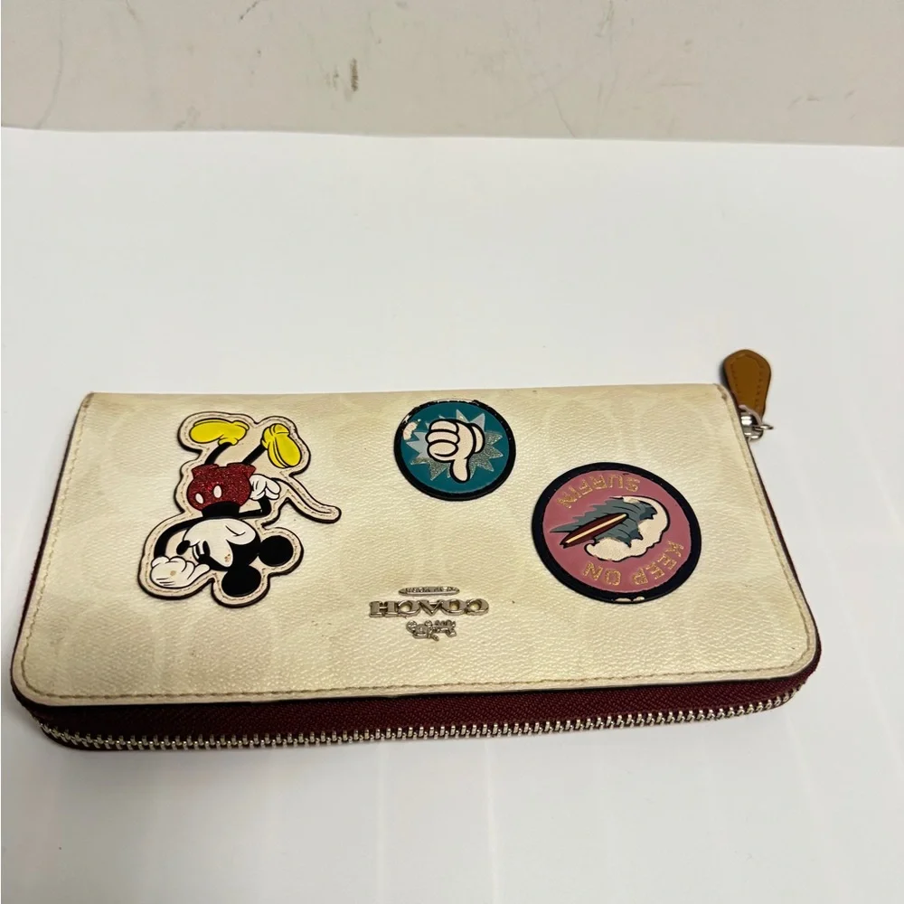 Coach Cream Wallet with Mickey Mouse Patches - Picture 1 of 6